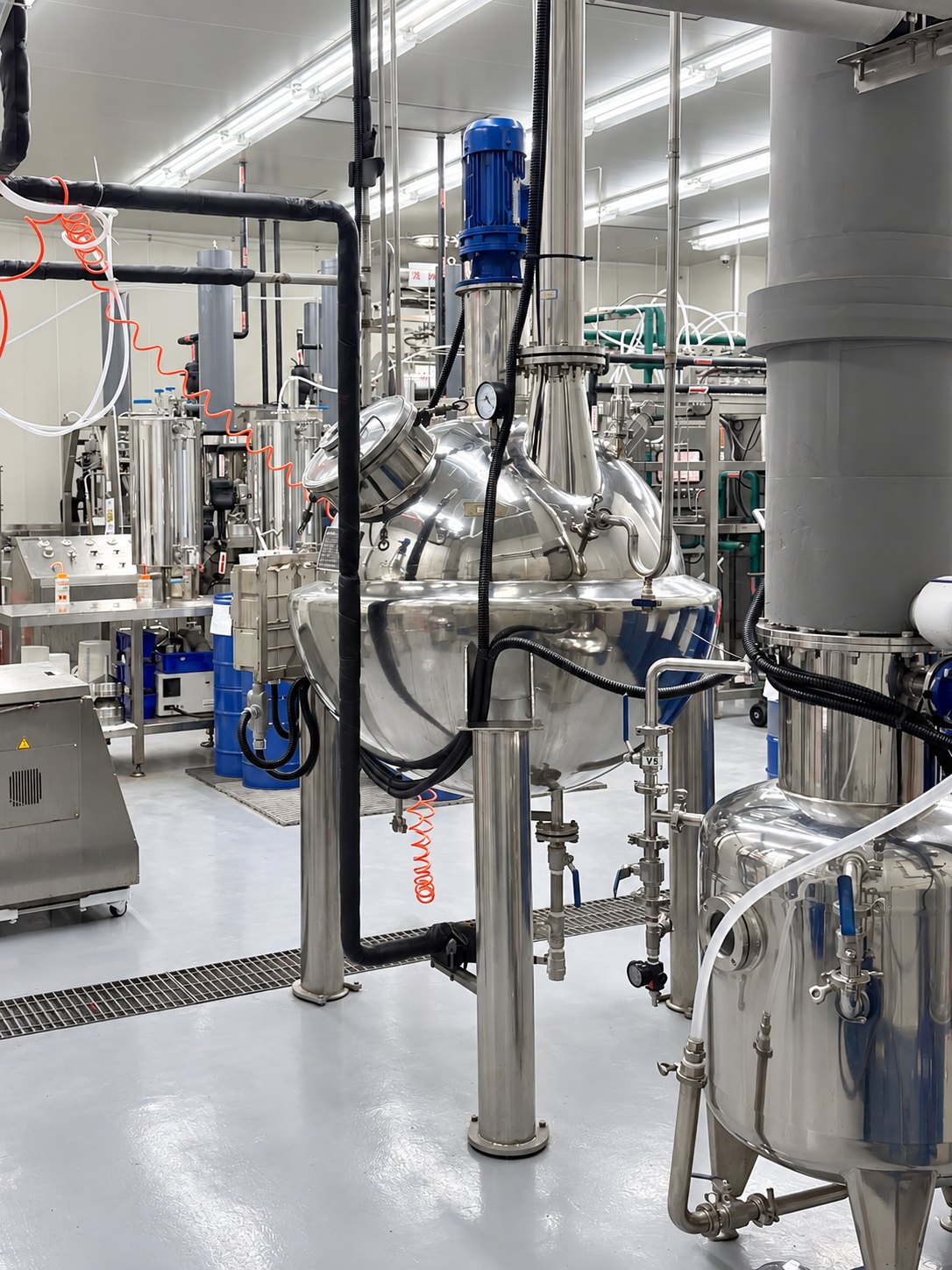 Fish oil processing equipment at a manufacturing facility in China
