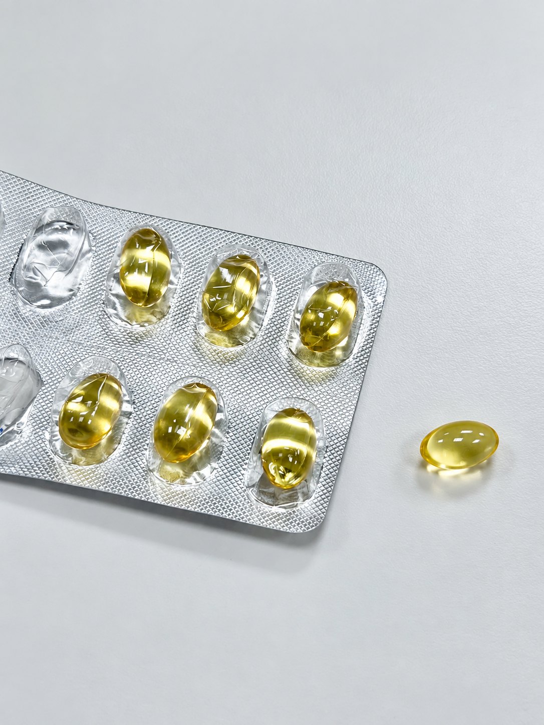 Finished fish oil softgel capsules in blister packaging