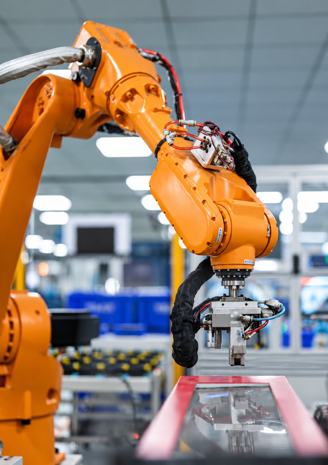 Industrial robot operating during automotive component production in China