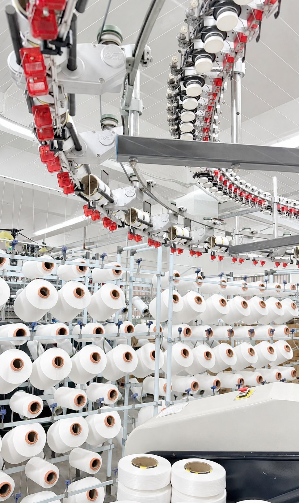 Yarn handling equipment inside a textile production facility in China