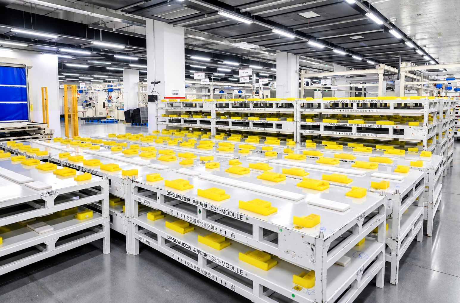 Module handling and staging area within a New Energy manufacturing facility in China