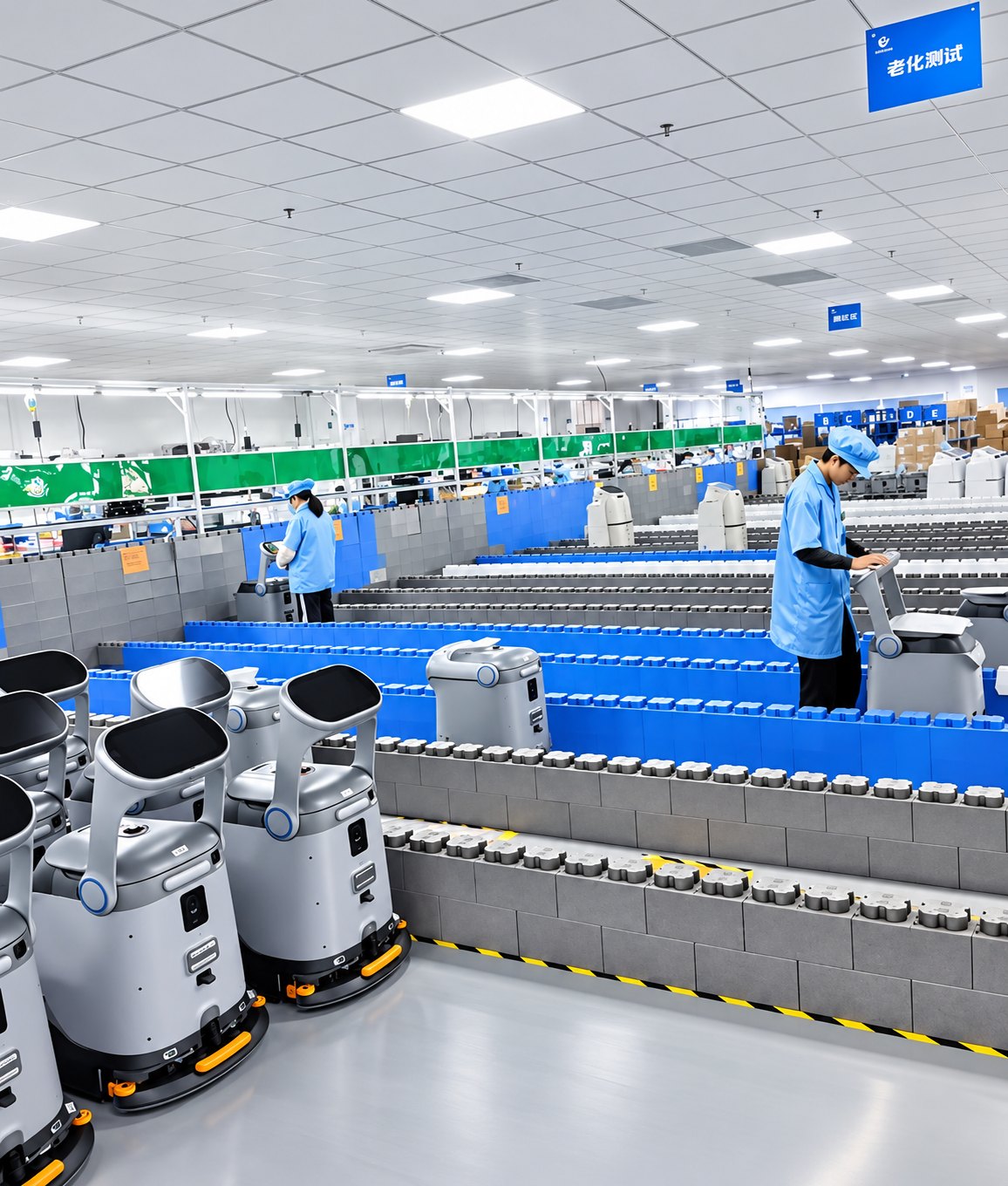 Commercial service robots on a factory assembly line in China