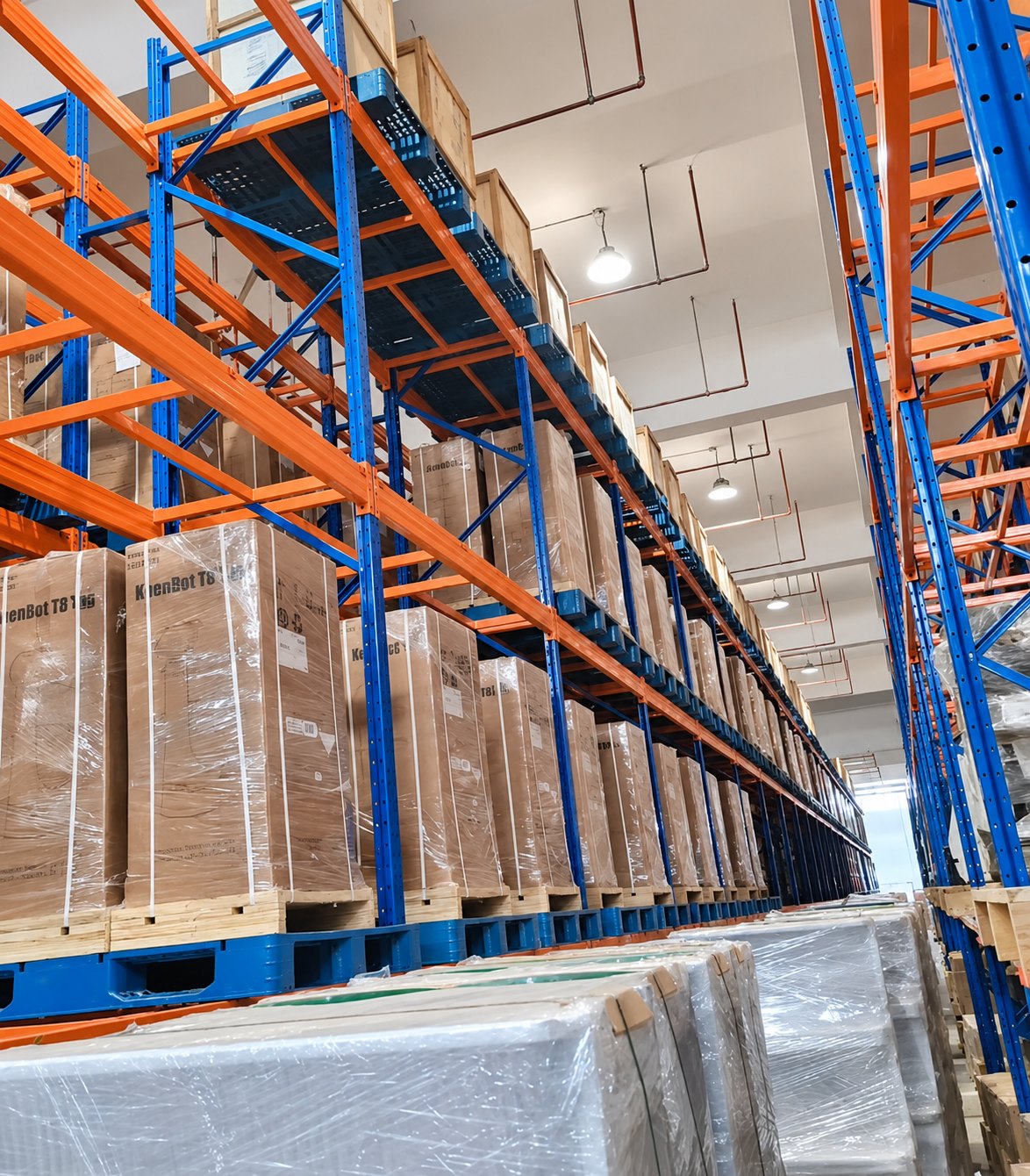 Warehouse racks with packaged commercial service robot units in China